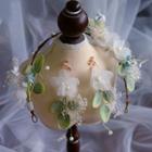 Set: Wedding Faux Pearl Mesh Flower Headpiece + Dangle Earring Light Green - One Size