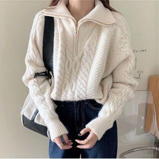Zip Neck Sweater Almond - One Size