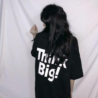 Elbow-sleeve Lettering Oversized Polo Shirt