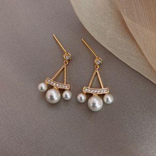 Rhinestone & Faux Pearl Triangle Drop Earring Gold - One Size