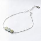 Set: 925 Sterling Silver Tungsten Steel Bead Bracelet + Dangle Earring Bracelet & Threader Earring - Three Stones - One Size