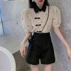 Short-sleeve Frog Buttoned Blouse / Shorts