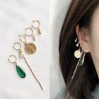 Set: Alloy Coin / Faux Crystal Dangle Earring (assorted Designs) Wej-068 - Set Of 5 - Clip On Earring - One Size