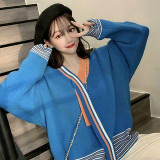 Color-block Striped Loose-fit Cardigan