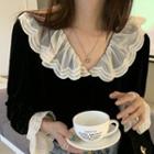 Puff-sleeve Mesh Trim Blouse