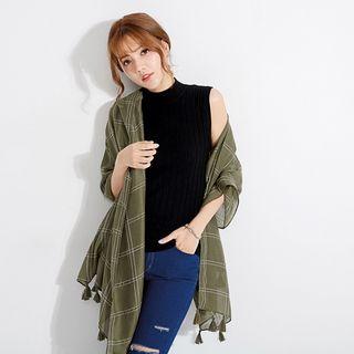 Tasseled Check Scarf