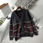 V-neck Maple Leaf Jacquard Sweater Jacket
