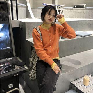 Long-sleeve Plain Turtleneck Top / Plain Cardiigan