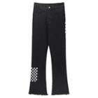Checkerboard Panel Flared Jeans