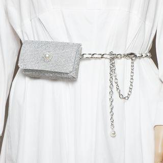 Faux Pearl Alloy Waist Chain Belt Bag