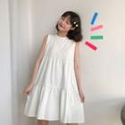Plain Loose-fit Sleeveless Dress White - One Size