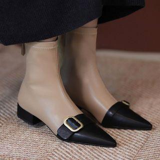 Pointy-toe Buckled Block Heel Short Boots