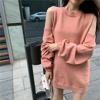 Long-sleeve Off-shoulder Plain Sweatshirt