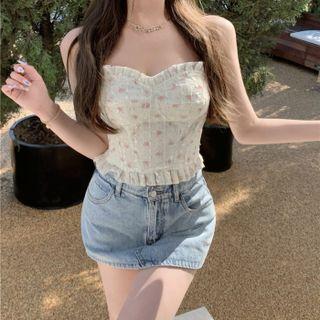Strapless Floral Top Beige - One Size