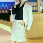 Set: Peplum Blazer + Dress Pants / + Skirt / + V-neck Long-sleeve Shirt