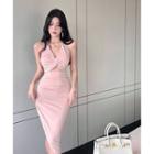 Halter Twist Midi Bodycon Dress