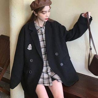 Plaid Long-sleeve Shirt / Embroidered Double-breasted Blazer