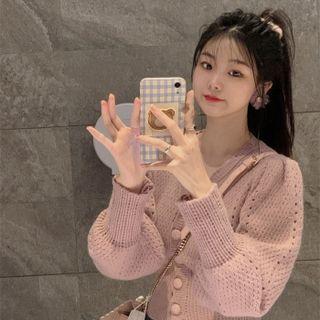 Puff-sleeve Cardigan Purple - One Size