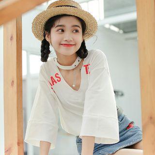 Cutout Lettering 3/4 Sleeve T-shirt