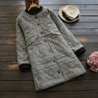 Plaid Tweed Contrast-trim Quilted Long Jacket