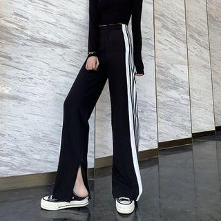 Striped Side-zip Wide-leg Pants
