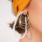 Faux Pearl Alloy Hoop Dangle Earring 1 Pair - 925 Silver - White & Gold - One Size