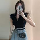 Cap-sleeve Zip-front Knit Top
