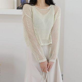 Set: Drop-shoulder Open-knit Top + Tank Top