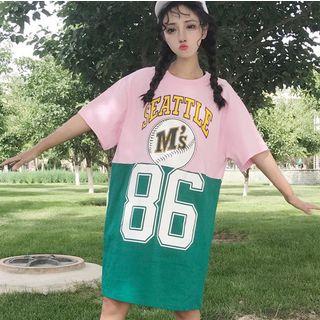 Color Block Elbow-sleeve T-shirt Dress