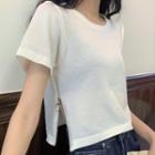 Short-sleeve Zipped Plain T-shirt