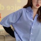 Mock Two-pieces Striped Shirt Bue - One Size