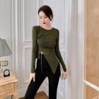 Long-sleeve Irregular Cropped Fitted T-shirt