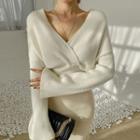 Surplice-neck Rib-knit Top