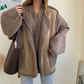 Knit Vest / Faux Shearling Panel Zip Jacket