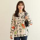 Letter Butterfly-printed Furry Sweater