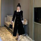Color-block Velvet Long-sleeve Slim-fit Dress
