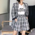 Plaid 3/4-sleeve Blazer / High-waist Shorts