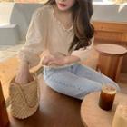 Frilled 3/4-sleeve Blouse Almond - One Size