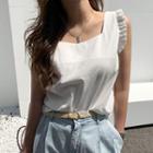 Frilled Sleeveless Cotton Top Ivory - One Size