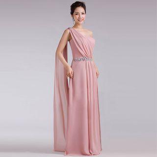 One-shoulder Jeweled Party Dress / Evening Gown
