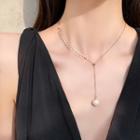 Faux Pearl Pendant Necklace Necklace - Pendant- Steel - Faux Pearl - Y Type - One Size