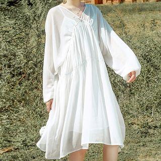Set: Slipdress + Long-sleeve Shift Dress Xz19a1766 - Slipdress - White - One Size / Dress - White - One Size