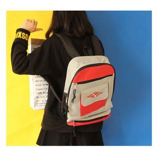 Embroidered Color Block Nylon Backpack