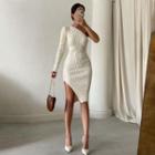 One-shoulder Side-split Knit Sheath Dress