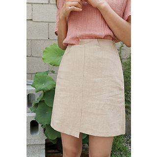 Cutout Hem Linen Mini Skirt