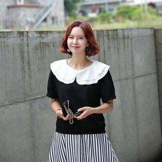 Contrast-capelet Blouson Top Black - One Size