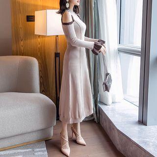 Long-sleeve Knitted A-line Midi Dress