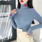 Mock Neck Heart Embroidered Knit Top