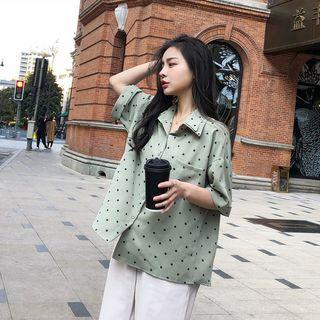 Short-sleeve Polka Dot Twisted Blouse