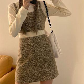 Spaghetti Strap Leopard Print Top / Mini A-line Skirt